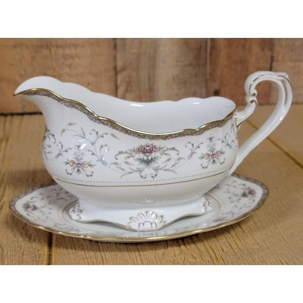 Noritake Asterbrook Gravy Boat / under plate, Relish / butter.